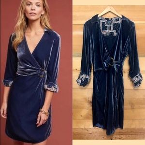 Maeve blue velvet wrap shirt dress long sleeve boho indie folk